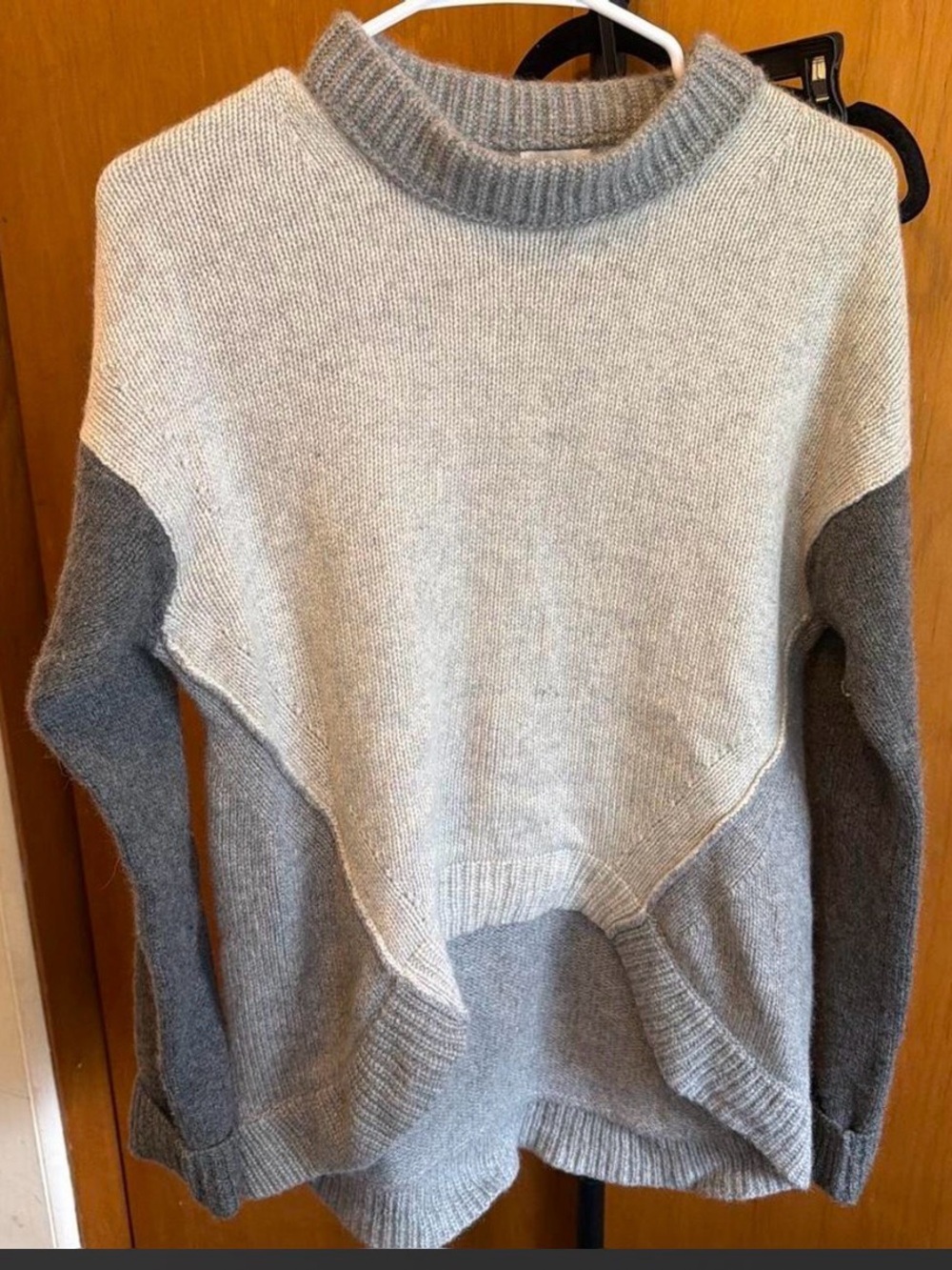 Colorblock Crewneck Sweater in Light and Dark Gray